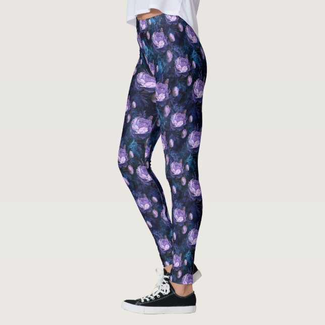 Purple Peony Flowers Leggings (Left)