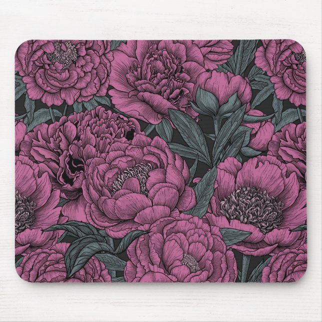 Purple peony flowers mouse mat (Front)