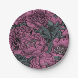 Purple peony flowers paper plate
