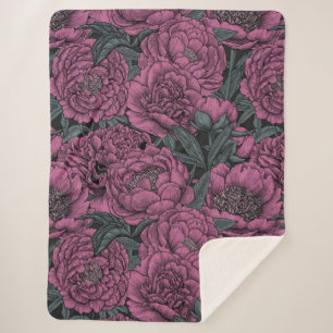 Purple peony flowers sherpa blanket
