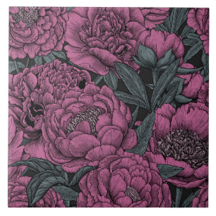 Purple peony flowers tile