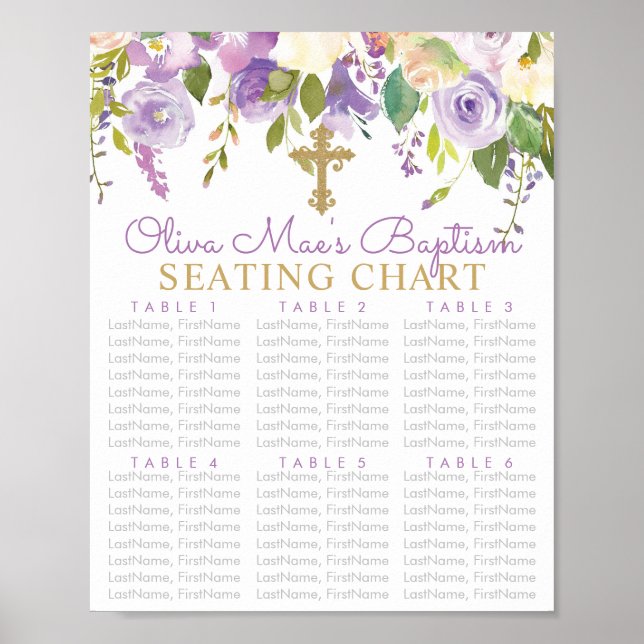 Purple Peony Girls Baptism Seating Chart (Front)