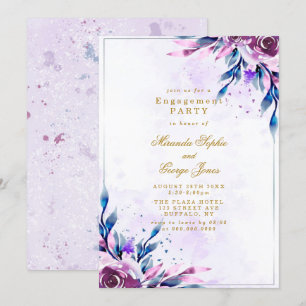 Purple Peony Gold Geometric Engagement Party Invitation