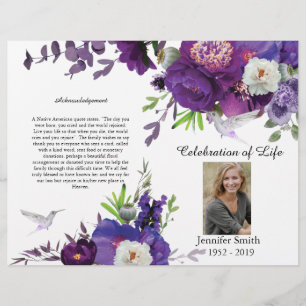 Purple Peony Hummingbird Funeral Program Flyer