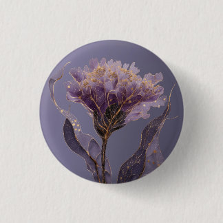 Purple Peony Inspired Floral Gold Accents 3 Cm Round Badge