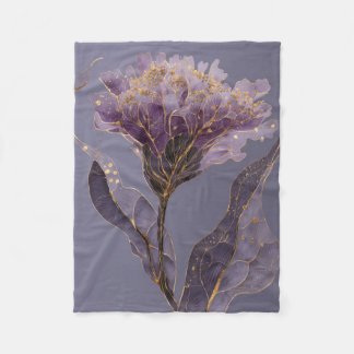 Purple Peony Inspired Floral Gold Accents Fleece Blanket