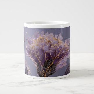 Purple Peony Inspired Floral Gold Accents Large Coffee Mug