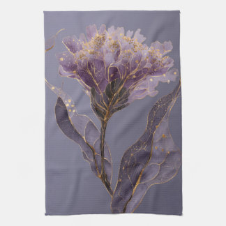 Purple Peony Inspired Floral Gold Accents Tea Towel