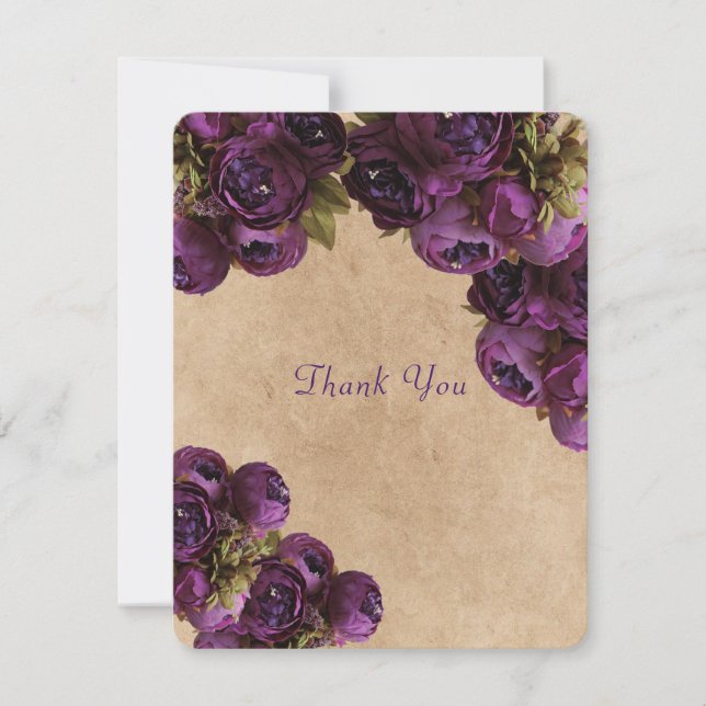 Purple Peony, Rustic Paper, Wedding Thank You (Front)