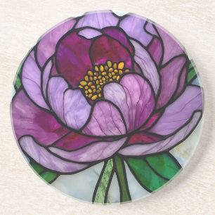 Purple Peony Stained Glass Coaster