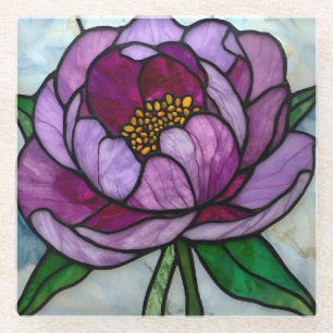 Purple Peony Stained Glass Coaster