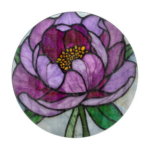 Purple Peony Stained Glass Cutting Board