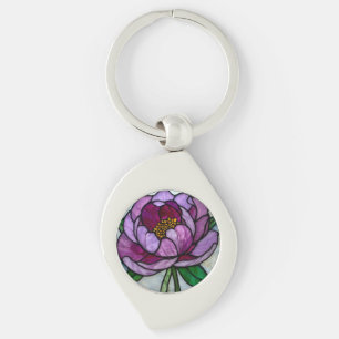 Purple Peony Stained Glass Key Ring
