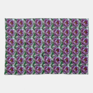 Purple Peony Stained Glass Tea Towel