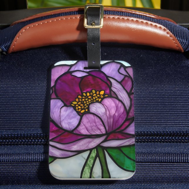 Purple Peony Stained  Luggage Tag (Front Insitu 2)