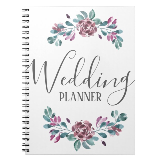 Purple peony watercolor floral Wedding Planner Notebook (Front)