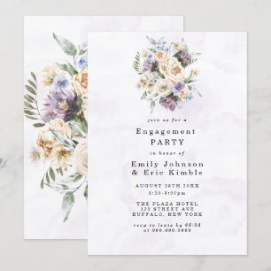 Purple Peony Wildflowers Rustic Engagement Party Invitation