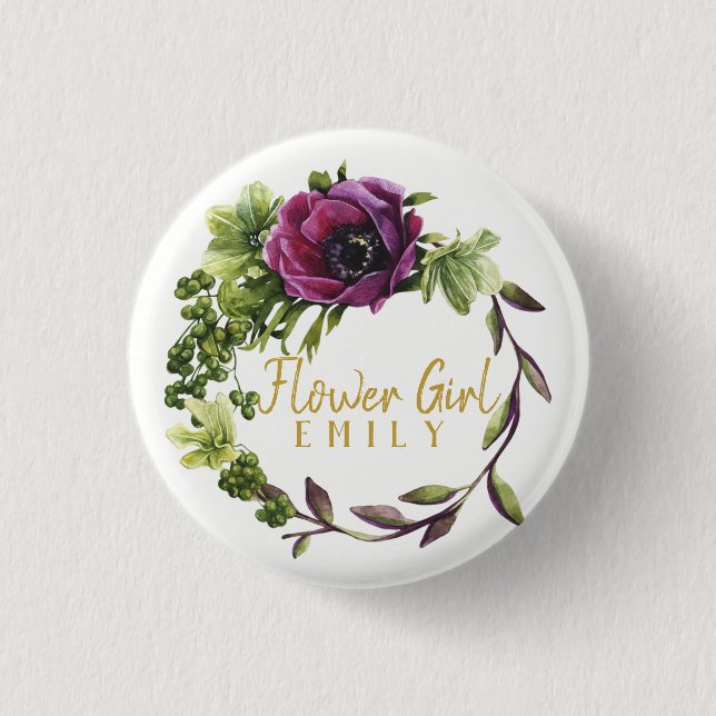 Purple Peony Wreath Flower Girl Name ID456 3 Cm Round Badge (Front)