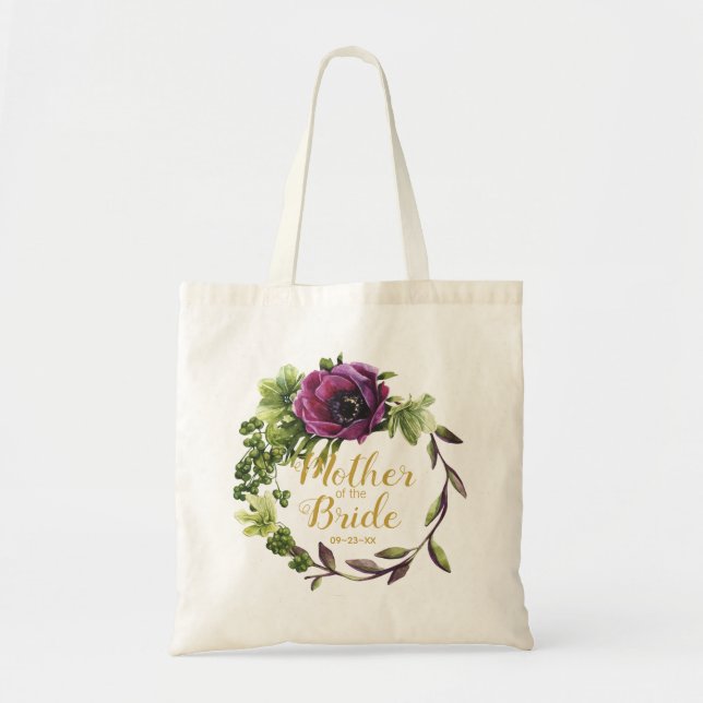 Purple Peony Wreath Mother of the Bride ID456 Tote Bag (Front)