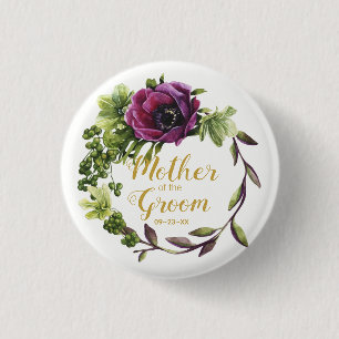 Purple Peony Wreath Mother of the Groom ID456 3 Cm Round Badge