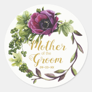 Purple Peony Wreath Mother of the Groom ID456 Classic Round Sticker