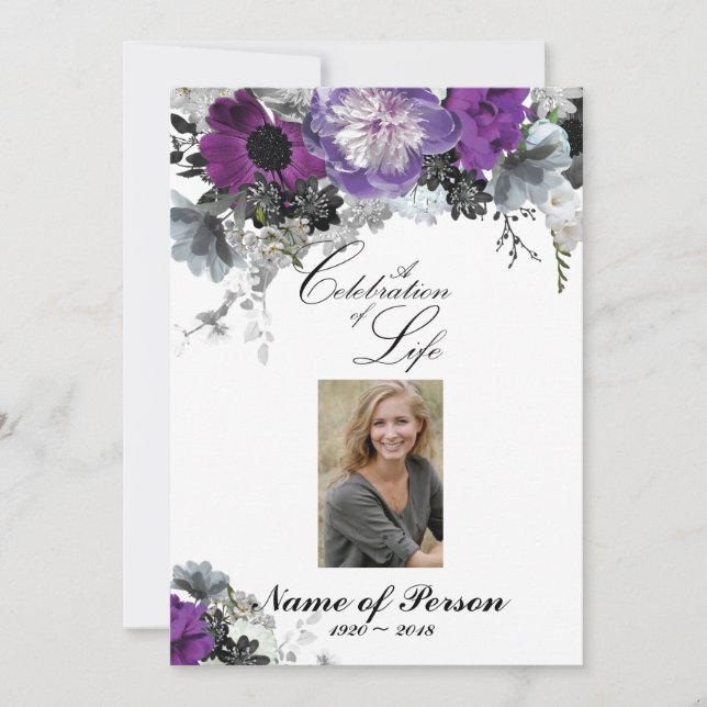 Purple PeonyCelebration of Life Funeral Invitation (Front)