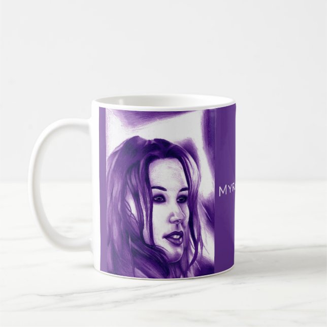 Purple People Woman Portrait Monochrome Art Coffee Mug (Left)