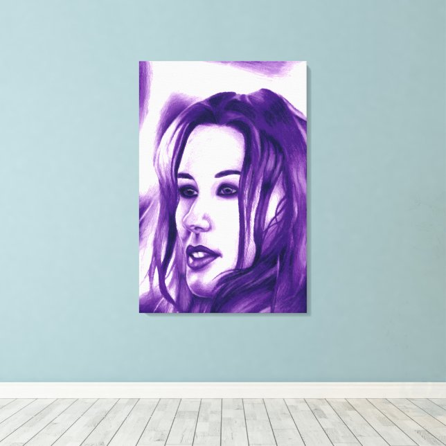 Purple People Woman Portrait Original Art Canvas Print (Insitu(Wood Floor))