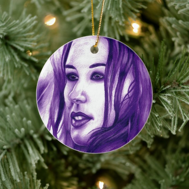 Purple People Woman Portrait Original Art Ceramic Tree Decoration (Tree)
