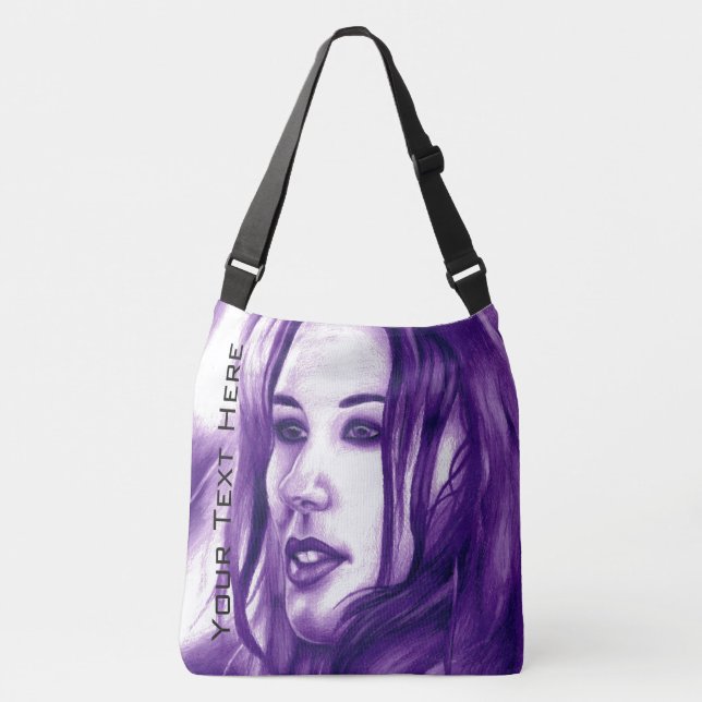 Purple People Woman Portrait Original Art Crossbody Bag (Front)