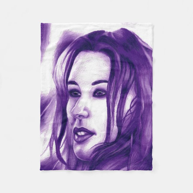 Purple People Woman Portrait Original Art Fleece Blanket (Front)