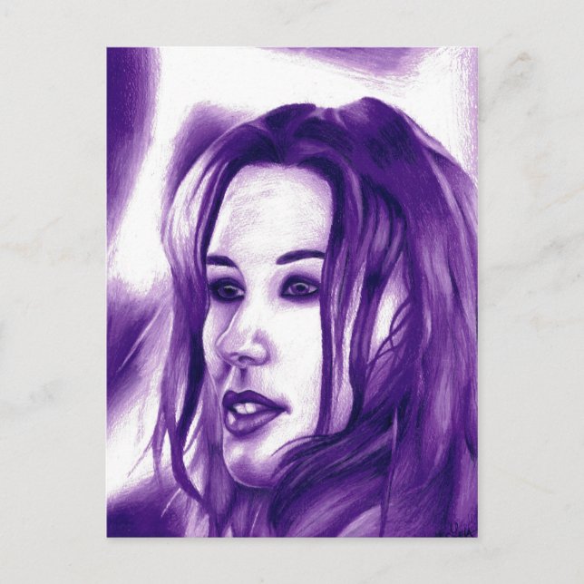 Purple People Woman Portrait Original Art Postcard (Front)