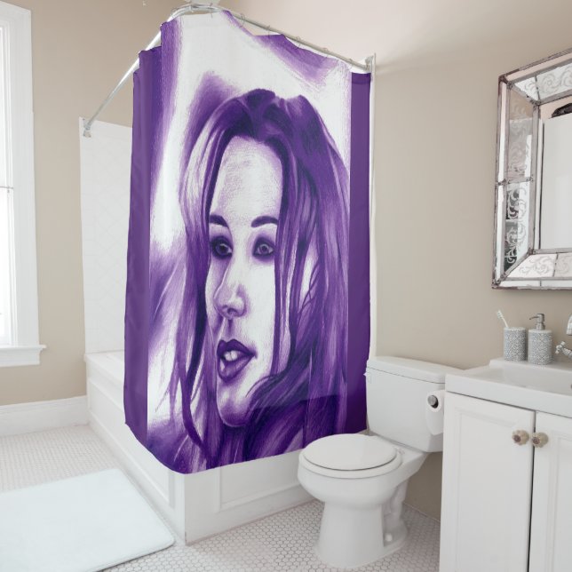 Purple People Woman Portrait Original Art Shower Curtain (In Situ)