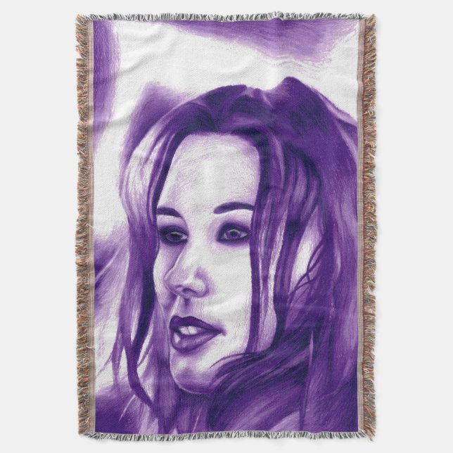 Purple People Woman Portrait Original Art Throw Blanket (Front Vertical)