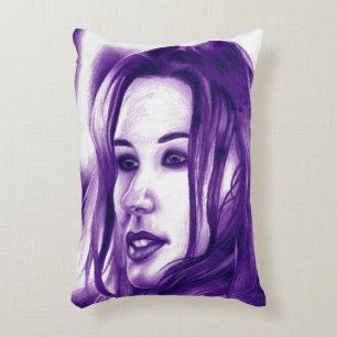 Purple People Woman Portrait Original Art Throw Decorative Cushion