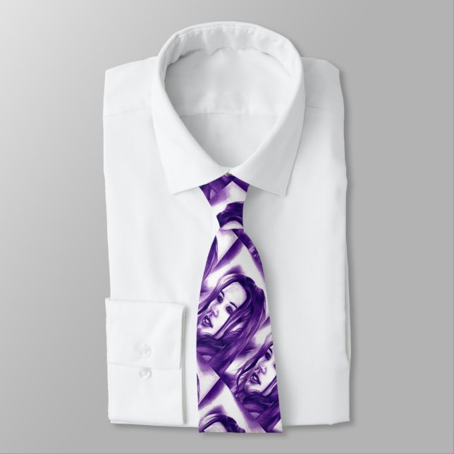 Purple People Woman Portrait Original Art Tie (Tied)