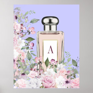 Purple Perfume Bottle Floral Pretty Chic Monogram Poster