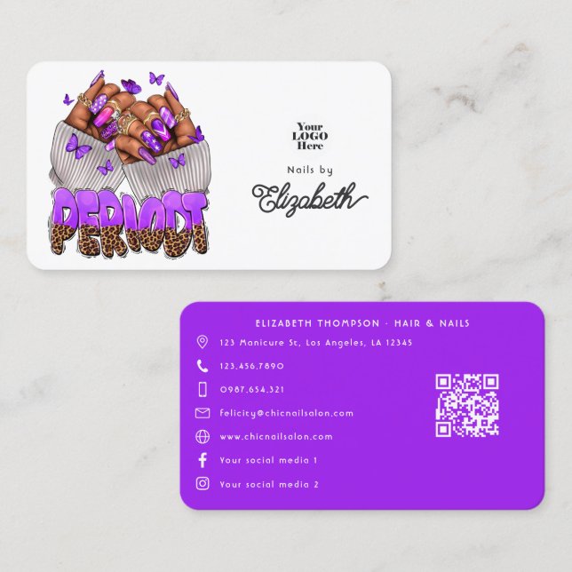 Purple Periodt Black African American Nail Salon Business Card (Front/Back)
