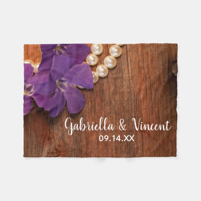 Purple Periwinkle and Pearls Country Barn Wedding Fleece Blanket (Front (Horizontal))