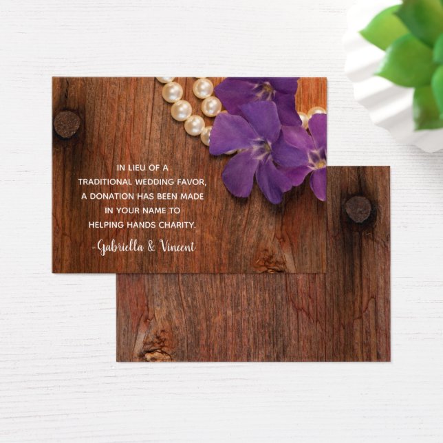 Purple Periwinkle Barn Wood Wedding Charity Favour (Desk)