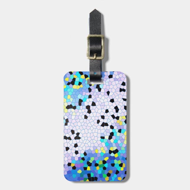 Purple Periwinkle Blue & Black Mosaic Pattern Luggage Tag (Front Vertical)