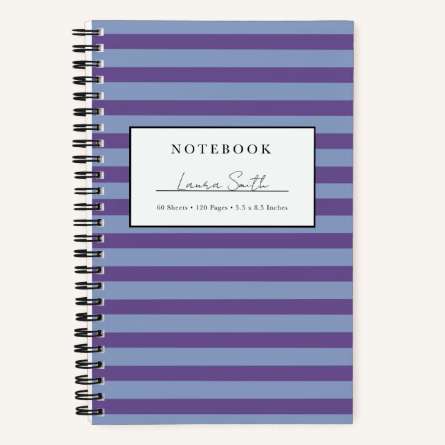 Purple & Periwinkle Striped Personalised Notebook (Front)