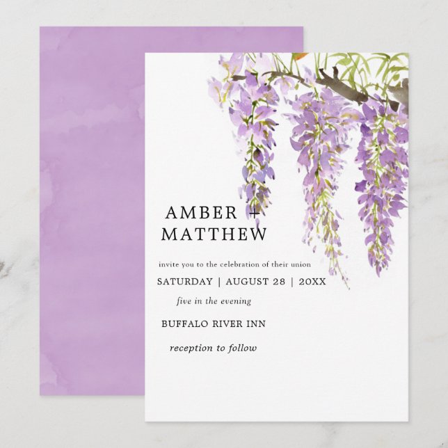Purple Periwinkle Watercolor Wisteria Wedding (Front/Back)