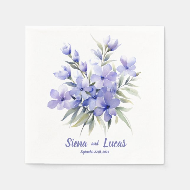 Purple Periwinkles 2: Personalized Wedding Napkins (Front)