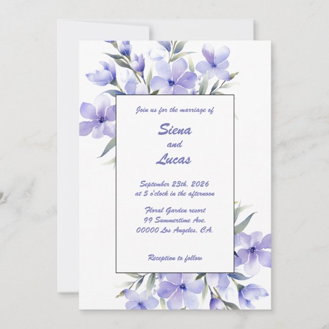 Purple Periwinkles: Wedding Invitation (Front)