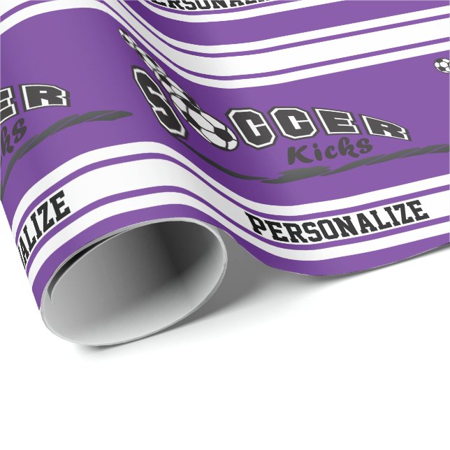 Purple Personalise Soccer Wrapping Paper (Roll Corner)