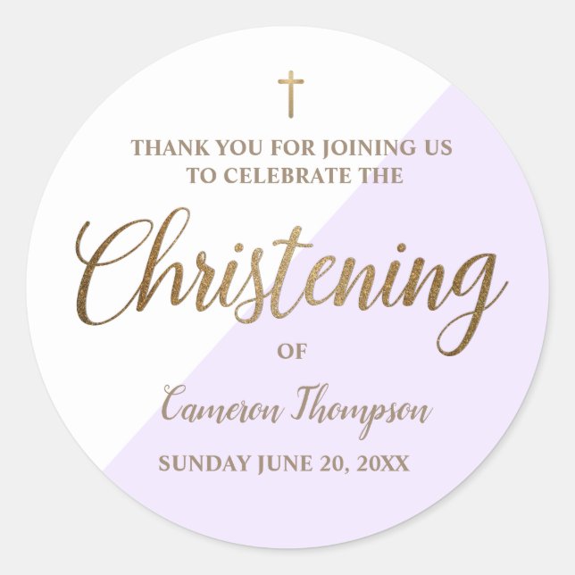 Purple Personalised Baby Christening thank you Classic Round Sticker (Front)