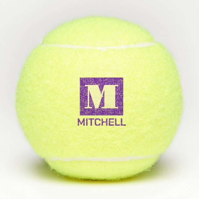 Purple Personalised Bold Initial Monogram Name Tennis Balls (Front)