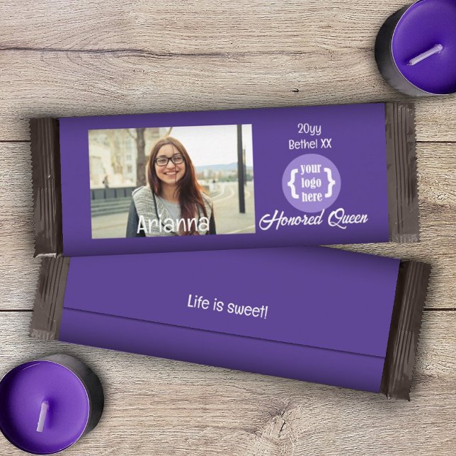 Purple Personalised DIY Photo Candy Bar Wrapper (purple personalized candy bar wrapper, job's daughters girls club youth organization chocolate label)