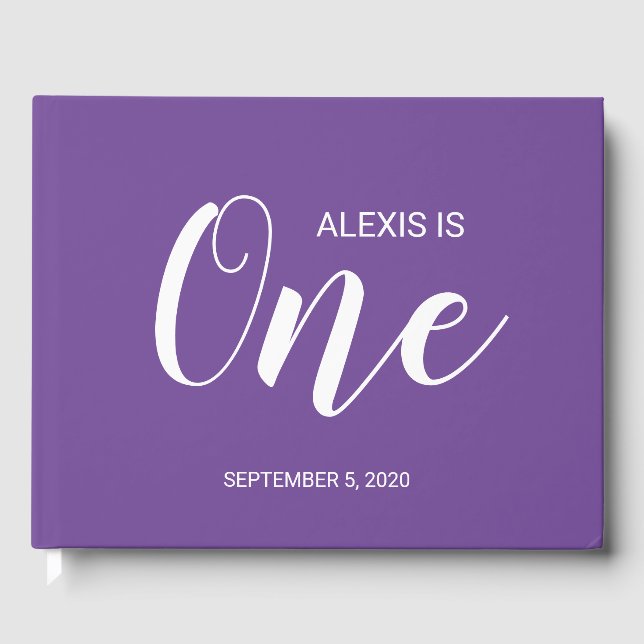 Purple Personalised First Birthday Guestbook (Front)